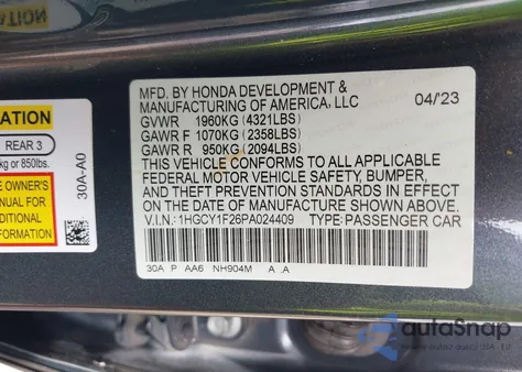 2023 Honda Accord Lx z USA, uszkodzony, nr VIN 1HGCY1F26PA024409